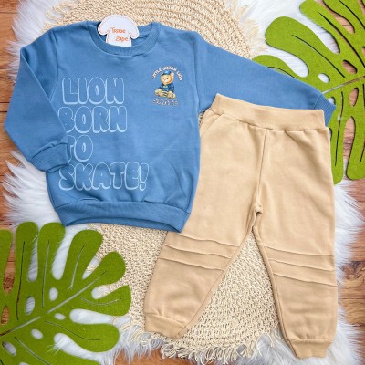 Conj. Casaco Lion Born to Skate e Calça de Moletom - Azul Jeans